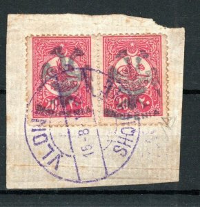 Albania 1913 20pa, opt horizontal pair on piece SG 6 FU CDS