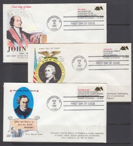 US Sc 2355-2359 FDC. 1987 Constitution, Fluegel cachets, unaddressed, fresh