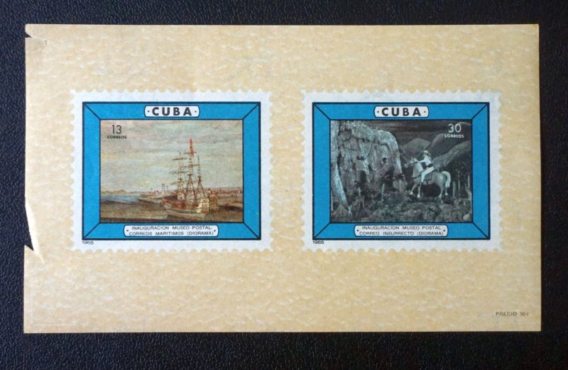 CUBA Sc# 935a-b  CUBAN POSTAL MUSEUM SOUVENIR SHEET  1965 *MNH (cut at side)