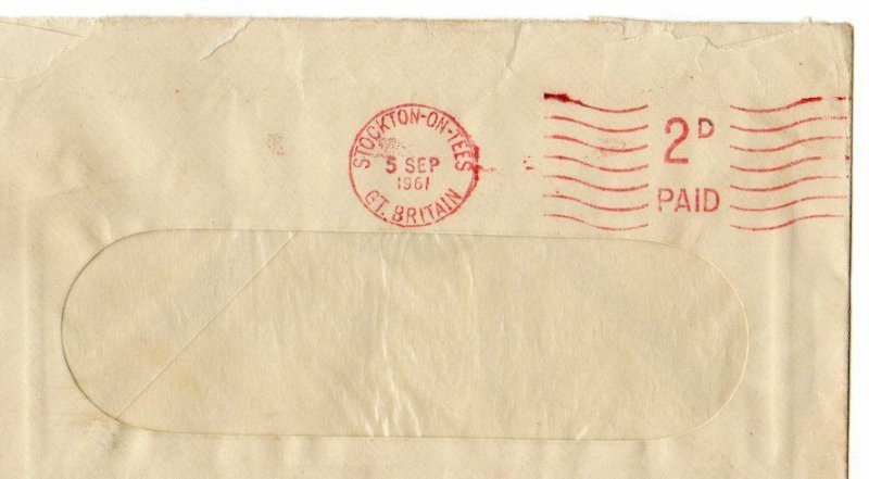 G.B.: 1961 cover sent from Stockton with machine 2d paid