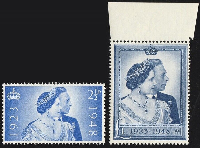 GREAT BRITAIN 1948 KGVI Silver Wedding set 2½d & £1. MNH **.