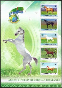 Turkmenistan 2020 Famous Turkmen horse breeds set of 5 stamps in block MNH