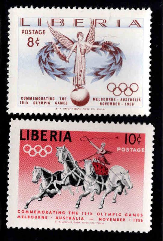 LIBERIA Scott 360-361 MH* 1956 Olympic stamps