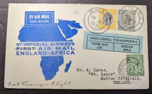 1931 British KUT Airmail First Flight Cover Mwanza to Sutton Coldfield England