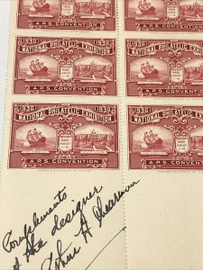 1939 National Philatelic Exhibition Sheet Of 8 Imperf. Signed By The Designer. 