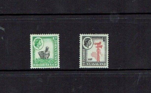 Rhodesia & Nyasaland: 1959, coil stamps,  perf 12.5 x 14, Mint