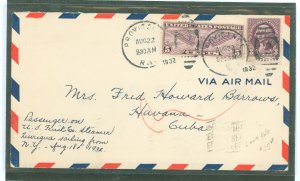 US 720/C16 3c Washington + 5c Winged Globe franked this August 1932 airmail cover (paying the 8c rate in effect July - November