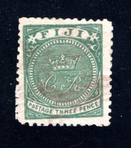Fiji SC #16    F/VF, Used, 3p Green, Crown and CR, CV $400.00  ..... 1980241