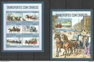 2013 Mozambique Fauna Horses Transport Transportes Kb+Bl ** St2622