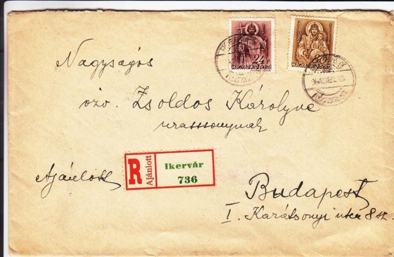 1941, Ikervar to Budapest, Hungary, Registered, See Remark (28094)