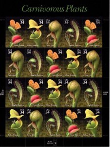 2001 34c Carnivorous Plants, Sheet of 20 Scott 3528-31 Mint F/VF NH