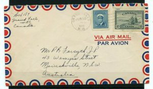 to AUSTRALIA, 25c per 1/4oz  1948 airmail PEACE issue COVER Canada