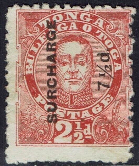 TONGA 1895 KING SURCHARGE 7½D ON 2½D NO GUM