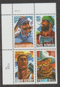 U.S. Scott #3083-3086 Folk Heroes Stamp - Mint NH Plate Block