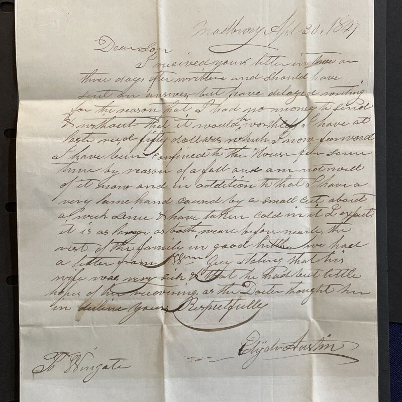 Dover, NH 1847 Stampless Folded Letter SFL to Wingate Hayes Providence, RI
