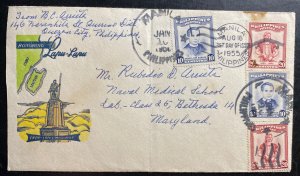 1955 Manila Philippines first Day Cover FDC To Naval Medical School MD USA