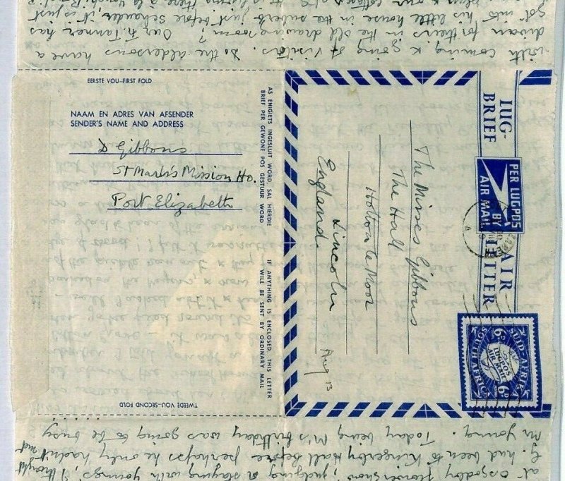 S.AFRICA Cover *St Mark's Mission* Illustrated WOODEN YOKE 1949 Air-Letter CZ313