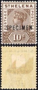 St Helena SG52 10d Brown Opt SPECIMEN M/M (Hinge remainder)