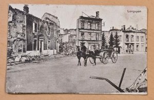 WWI German Soldiers Feldpost Longuyon France Postcard Horse Cart Street 1917