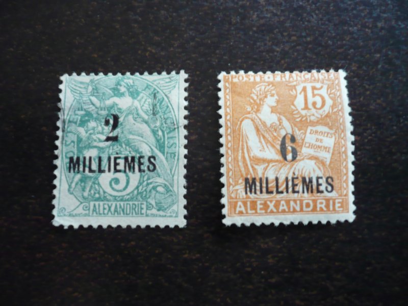 Stamps-French Office Alexandria-Scott#48,52-Mint Hinged & Used Part Set of 2