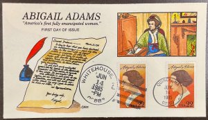 2146 Collins Hand Painted cachet Abigail Adams Dual Cancel FDC 1984