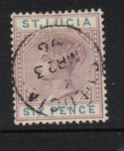 St Lucia Sc 35 1887 6d lilac & blue Victoria stamp used