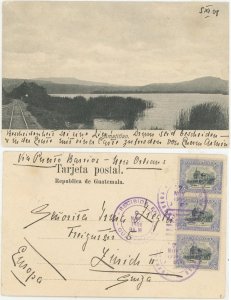 Guatemala Lake Amatitlan Railway old Postcard 1908 mailed
