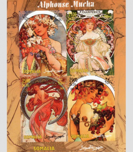 Somalia 2004 ALPHONSE MUCHA Czech Painter Sheet (4) Imperforated Mint (NH)