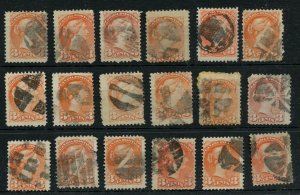 ?Nice lot of  Cork cancels on 3 cent SMALL QUEENS used Canada