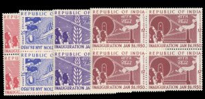 India #227-230 Cat$149, 1950 Inauguration, set in blocks of four, never hinged