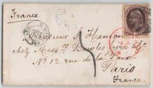 United States 1870 10c New York Foreign Mail (TR-W18A) to France w/Certificate