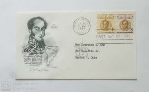 US, FDC  CHAMPION OF LIBERTY SIMON BOLIVAR  1958 WASHINGTON  DC