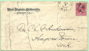 ​July 4, 1892 cover w/letter Morgantown W Virginia Univ Ramsey Military Science