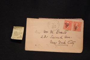 US 267a (pink) pair on cover Watertown NY to NYC (#2070)