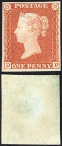 1841 Penny Red (DD) Plate 94 Un-used (no gum) Fresh Four Margins