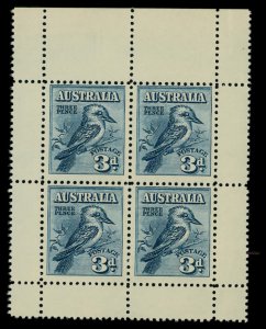Australia #95a Mint nh fine  pane of 4 Cat$260 1928, 3d Kookaburra miniature ...