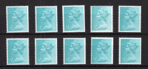 1/2p SIDE BAND MACHIN x10 UNMOUNTED MINT SG X842 Cat £550 (TRIMMED PERFS)