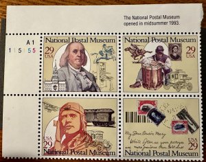 US # 2782a National Postal Museum block of 4 29c 1993 Mint NH