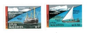 Maldives 1991 - Global Warming Ships - Set of 2 Stamps - Scott #1516-17 - MNH