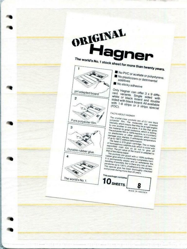 20 HAGNER 8 POCKET WHITE STOCK SHEETS 2 PACKAGES OF 10 - SINGLE SIDED