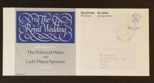 1981 FPO 146 Nepal to England Royal Wedding Lady Diana Aerogramme Air Mail Cover 