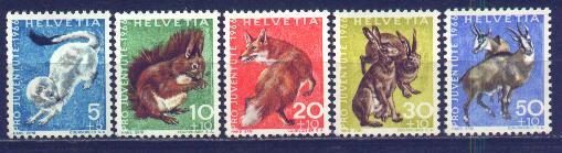 Switzerland #B360-4 MNH Set, Wild Animals