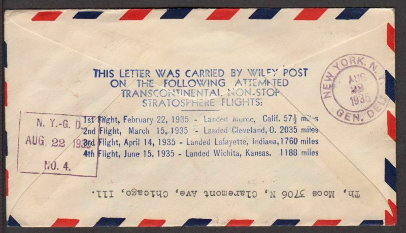 1935 Wiley Post transcontinent stratospheric Airmail flight, California to NY (H