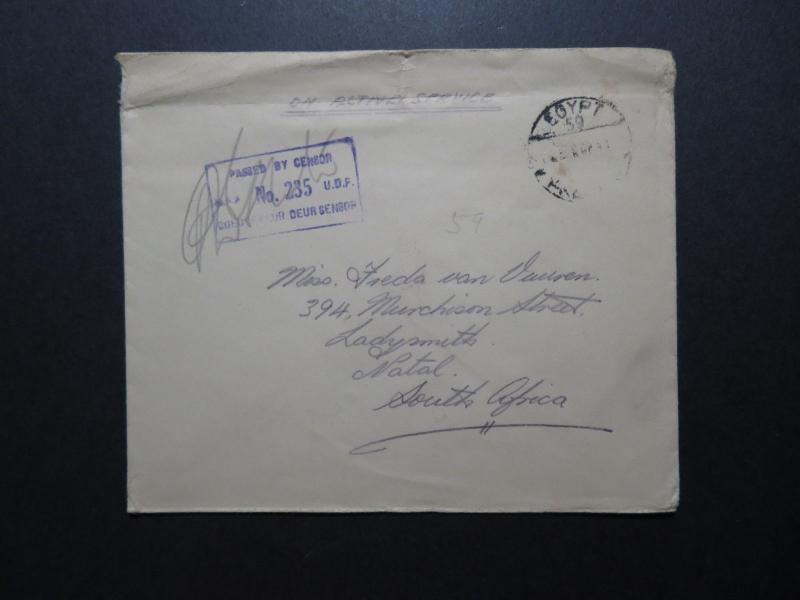 Egypt 1941 Active Service Cover to South Africa / Top Creasing - Z11556