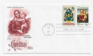 US 1507 & 1508 8c Christmas Issues on one FDC Artcraft Cachet Unadd ECV $15.00