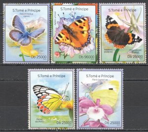 Wb281 2014 Sao Tome & Principe Butterflies Fauna #5579-83 Set Mnh