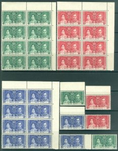 EDW1949SELL : HONG KONG 1937 Sc #151-53 Coronation 10 Cplt sets VF MNH Cat $325.