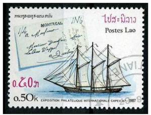 Laos 1987 - Scott 788 CTO - 50c, Letter & Ship, CAPEX'87 