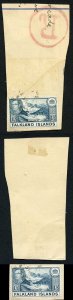 Falkland Is SG158b 1/- dull blue (greyish paper) Cat 160 pounds