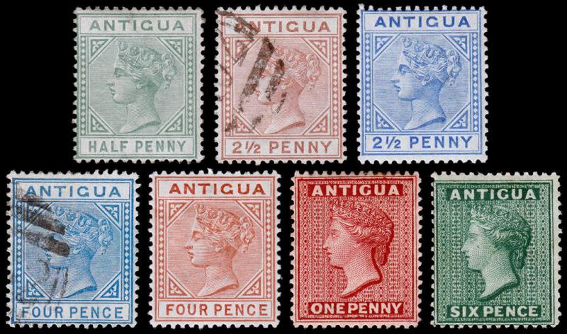 Antigua Scott 12-16, 18-19 (1882-86) Mint/Used H F-VF, CV $182.00 M